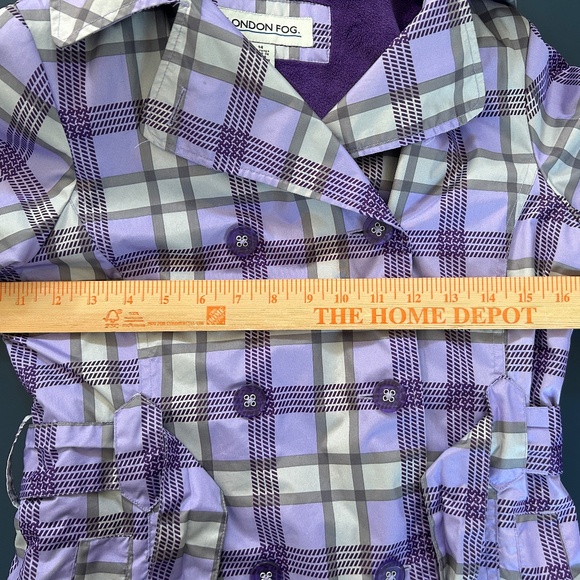 Purple lavender grey plaid belted fitted fleeced lined hooded winter jacket - Picture 10 of 16